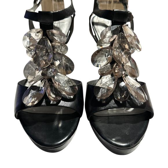 Tahari Treble Black Open Toe Ankle Strap Embellished Dress Heels Size 7 Medium - Picture 3 of 9